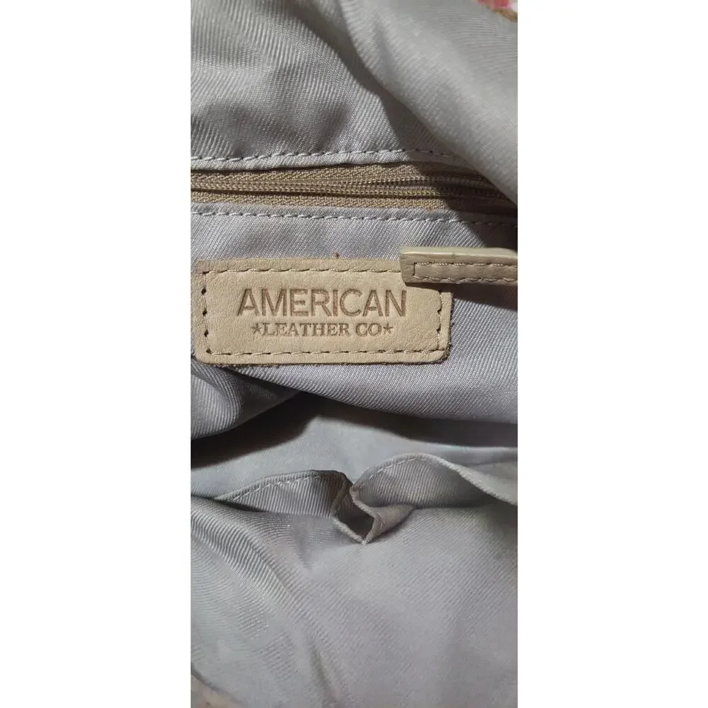 American Leather Co. Genuine Leather Beige Shoulder Tote Handbag Purse